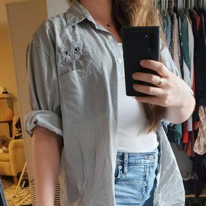 Embroidered Oversized Cat Shirt
